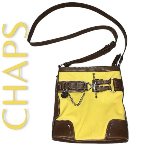 CHAPS Western Yellow Brown Faux Leather Buckles Crossbody Bag - Picture 13 of 13
